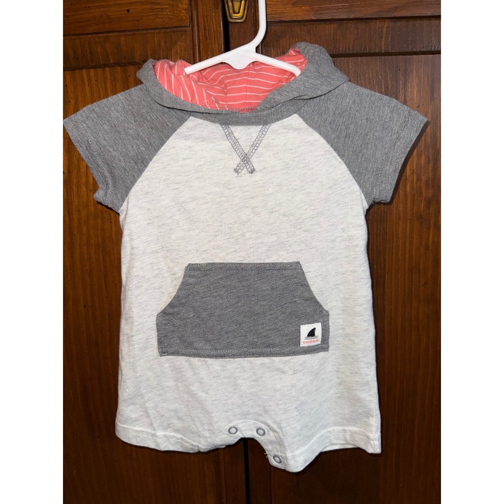 Carters Baby Boy Shark Hooded Romper Gray White Chomp 3 Months Short Sleeve